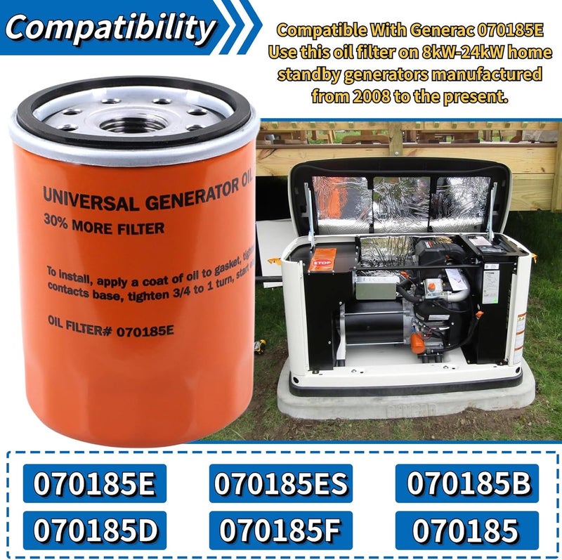 GEATaaT 070185ES Oil Filter Compatible with Generac Guardian 8-24kw Series Air-Cooled Home Standby Generators & Portable Outdoor Generators Replace# 070185E 70185 (5 Pack) - Image 3